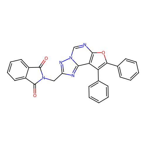 2-((8,9-diphenylfuro[3,2-e][1,2,4]triazolo[1,5-c]pyrimidin-2-yl)methyl)isoindoline-1,3-dione structure