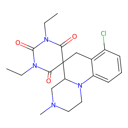 7'-chloro-1,3-diethyl-3'-methylspiro[1,3-diazinane-5,5'-2,4,4a,6-tetrahydro-1H-pyrazino[1,2-a]quinoline]-2,4,6-trione structure