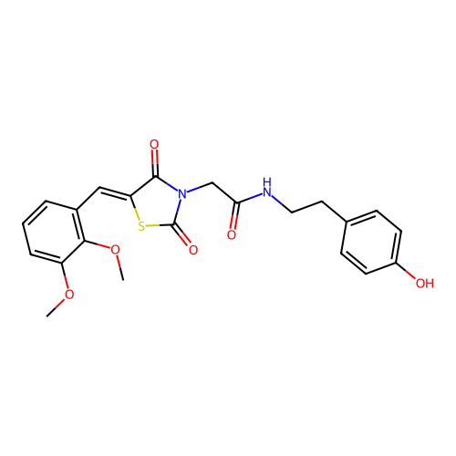 2-[(5Z)-5-(2,3-dimethoxybenzylidene)-2,4-dioxo-1,3-thiazolidin-3-yl]-N-[2-(4-hydroxyphenyl)ethyl]acetamide structure