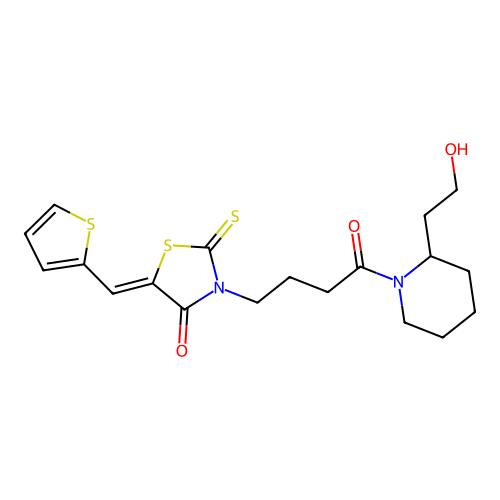 3-{4-[2-(2-Hydroxyethyl)piperidyl]-4-oxobutyl}-5-(2-thienylmethylene)-2-thioxo-1,3-thiazolidin-4-one structure