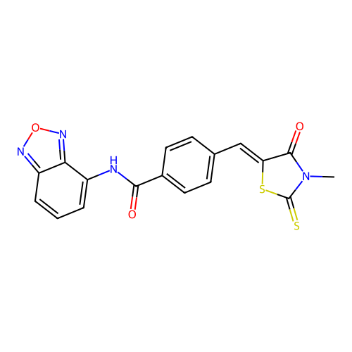 N-(2,1,3-benzoxadiazol-4-yl)-4-[(Z)-(3-methyl-4-oxo-2-thioxo-1,3-thiazolidin-5-ylidene)methyl]benzamide structure