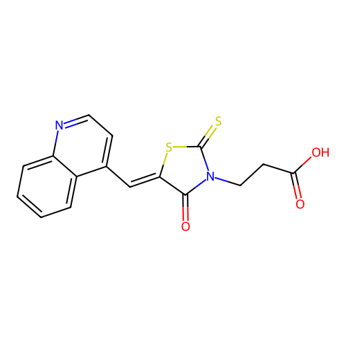 (Z)-3-(4-oxo-5-(quinolin-4-ylmethylene)-2-thioxothiazolidin-3-yl)propanoic acid structure