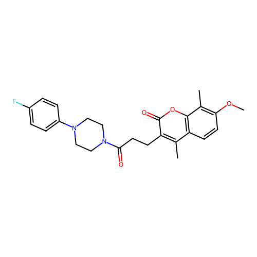 3-[3-[4-(4-fluorophenyl)piperazin-1-yl]-3-oxopropyl]-7-methoxy-4,8-dimethylchromen-2-one structure