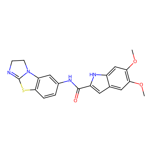 N-(2,3-dihydrobenzo[d]imidazo[2,1-b]thiazol-6-yl)-5,6-dimethoxy-1H-indole-2-carboxamide structure
