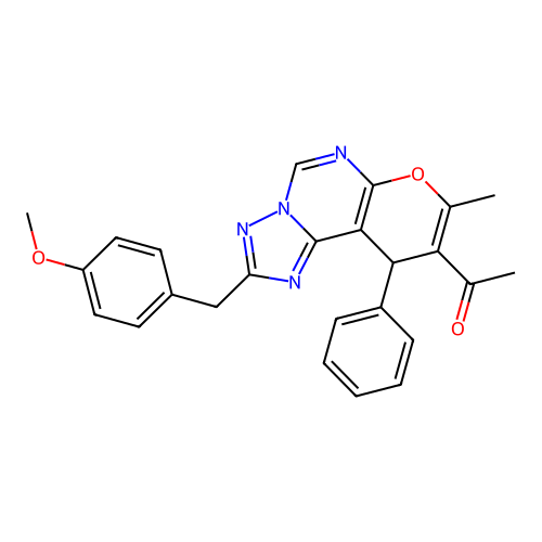 1-(2-(4-methoxybenzyl)-8-methyl-10-phenyl-10H-pyrano[3,2-e][1,2,4]triazolo[1,5-c]pyrimidin-9-yl)ethanone structure