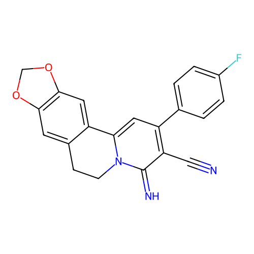 2-(4-fluorophenyl)-4-imino-6,7-dihydro-4H-[1,3]dioxolo[4,5-g]pyrido[2,1-a]isoquinoline-3-carbonitrile structure