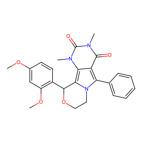 10-(2,4-dimethoxyphenyl)-1,3-dimethyl-5-phenyl-1,7,8,10-tetrahydro-2H-pyrimido[4',5':3,4]pyrrolo[2,1-c][1,4]oxazine-2,4(3H)-dione structure