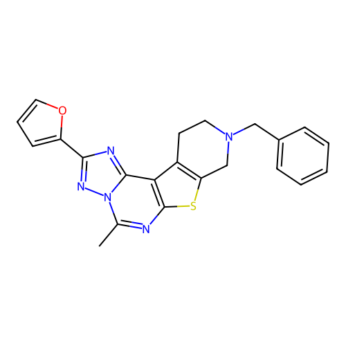 9-benzyl-2-(furan-2-yl)-5-methyl-8,9,10,11-tetrahydropyrido[4',3':4,5]thieno[3,2-e][1,2,4]triazolo[1,5-c]pyrimidine structure