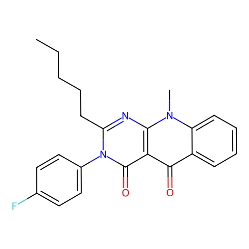 3-(4-fluorophenyl)-10-methyl-2-pentylpyrimido[4,5-b]quinoline-4,5(3H,10H)-dione structure