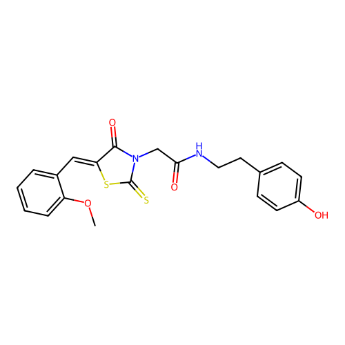 N-[2-(4-hydroxyphenyl)ethyl]-2-[(5Z)-5-(2-methoxybenzylidene)-4-oxo-2-thioxo-1,3-thiazolidin-3-yl]acetamide structure