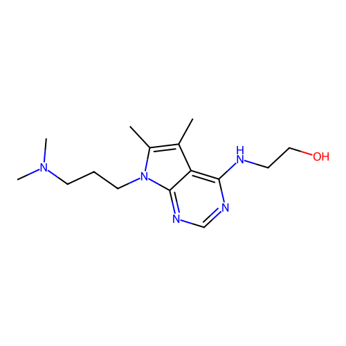 2-({7-[3-(dimethylamino)propyl]-5,6-dimethyl-7H-pyrrolo[2,3-d]pyrimidin-4-yl}amino)ethanol structure