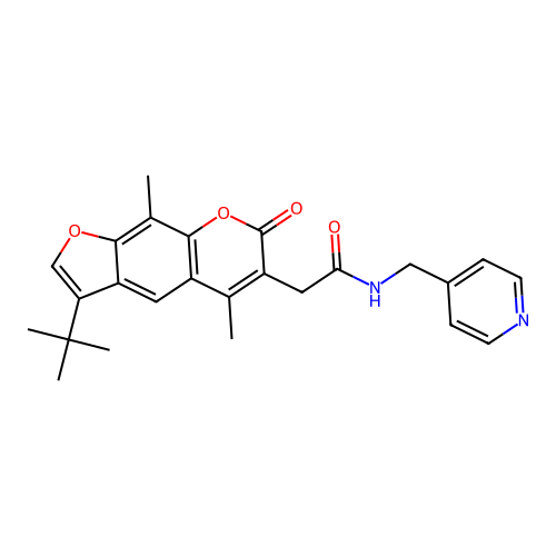 2-(3-(tert-butyl)-5,9-dimethyl-7-oxo-7H-furo[3,2-g]chromen-6-yl)-N-(pyridin-4-ylmethyl)acetamide structure