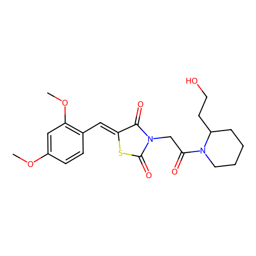 (5Z)-5-(2,4-dimethoxybenzylidene)-3-{2-[2-(2-hydroxyethyl)piperidin-1-yl]-2-oxoethyl}-1,3-thiazolidine-2,4-dione structure