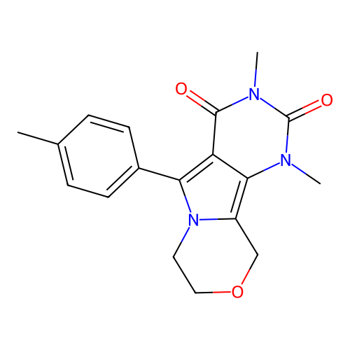 1,3-dimethyl-5-(4-methylphenyl)-1,7,8,10-tetrahydro-2H-pyrimido[4',5':3,4]pyrrolo[2,1-c][1,4]oxazine-2,4(3H)-dione structure
