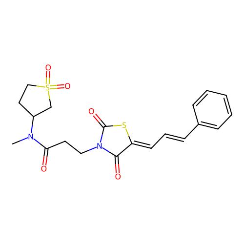N-(1,1-dioxidotetrahydrothiophen-3-yl)-3-{(5Z)-2,4-dioxo-5-[(2E)-3-phenylprop-2-en-1-ylidene]-1,3-thiazolidin-3-yl}-N-methylpropanamide structure