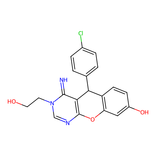 5-(4-chlorophenyl)-3-(2-hydroxyethyl)-4-imino-5H-chromeno[2,3-d]pyrimidin-8-ol structure