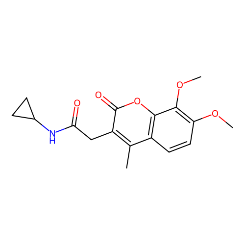 N-cyclopropyl-2-(7,8-dimethoxy-4-methyl-2-oxo-2H-chromen-3-yl)acetamide structure