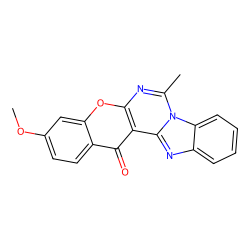 3-methoxy-7-methyl-14H-chromeno[2',3':4,5]pyrimido[1,6-a]benzimidazol-14-one structure