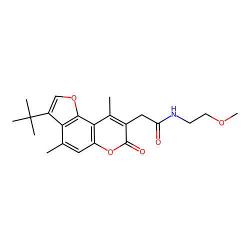 2-(3-tert-butyl-4,9-dimethyl-7-oxofuro[2,3-f]chromen-8-yl)-N-(2-methoxyethyl)acetamide structure