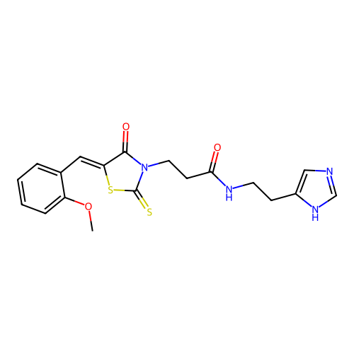 N-[2-(1H-imidazol-4-yl)ethyl]-3-[(5Z)-5-(2-methoxybenzylidene)-4-oxo-2-thioxo-1,3-thiazolidin-3-yl]propanamide structure