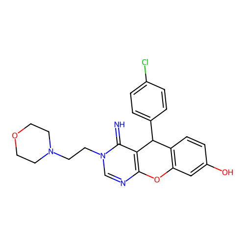 5-(4-chlorophenyl)-4-imino-3-[2-(morpholin-4-yl)ethyl]-3,5-dihydro-4H-chromeno[2,3-d]pyrimidin-8-ol structure