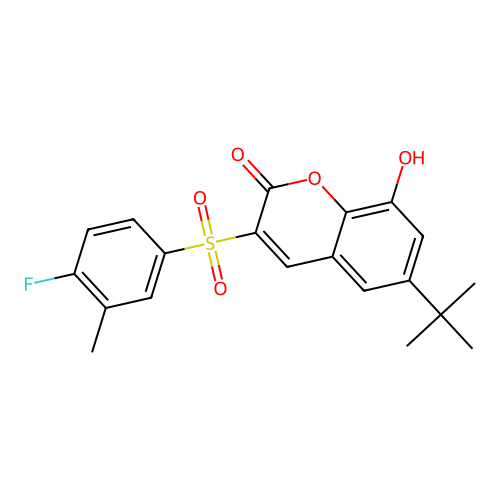 6-tert-butyl-3-(4-fluoro-3-methylbenzenesulfonyl)-8-hydroxy-2H-chromen-2-one structure