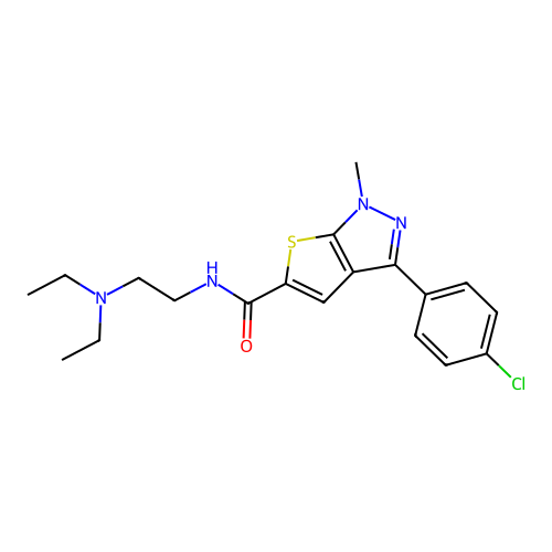 3-(4-Chlorophenyl)-N-(2-(diethylamino)ethyl)-1-methyl-1H-thieno[2,3-c]pyrazole-5-carboxamide structure