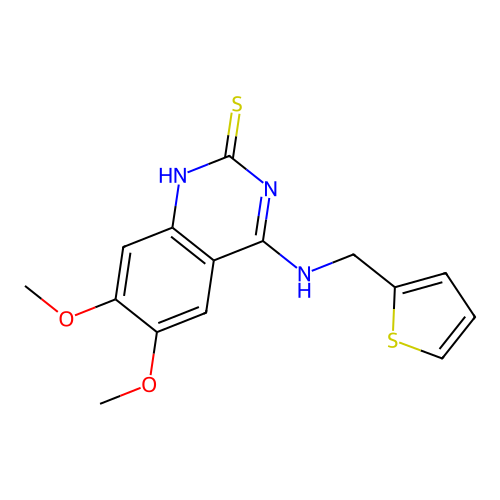 6,7-dimethoxy-4-(thiophen-2-ylmethylamino)-1H-quinazoline-2-thione structure