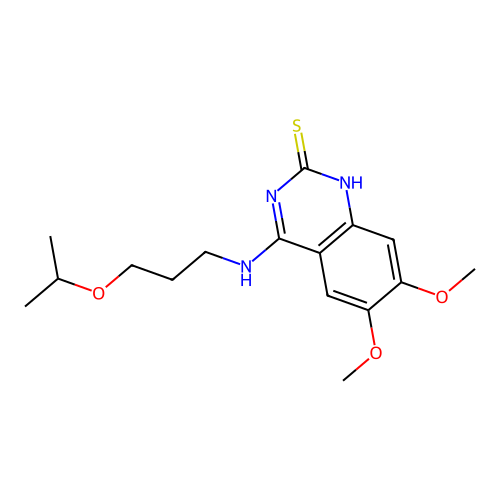 6,7-dimethoxy-4-{[3-(propan-2-yloxy)propyl]amino}-1,2-dihydroquinazoline-2-thione structure