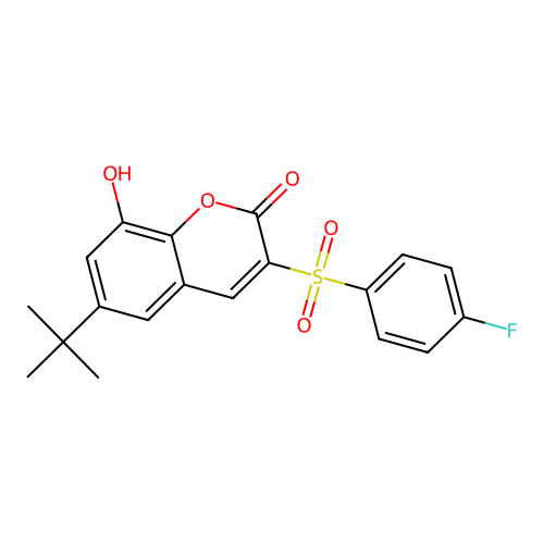 6-Tert-butyl-3-(4-fluorophenyl)sulfonyl-8-hydroxychromen-2-one structure