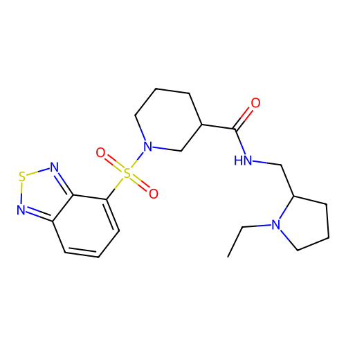 1-(2,1,3-benzothiadiazol-4-ylsulfonyl)-N-[(1-ethylpyrrolidin-2-yl)methyl]piperidine-3-carboxamide structure
