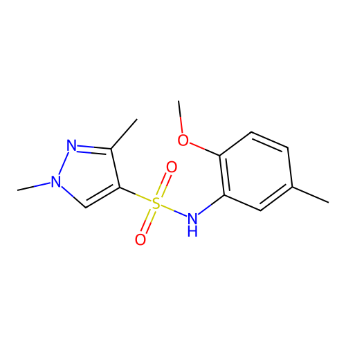 N-(2-methoxy-5-methylphenyl)-1,3-dimethyl-1H-pyrazole-4-sulfonamide structure