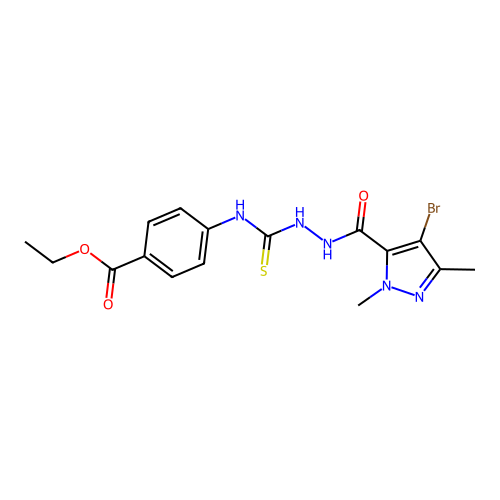 ethyl 4-(2-(4-bromo-1,3-dimethyl-1H-pyrazole-5-carbonyl)hydrazinecarbothioamido)benzoate structure