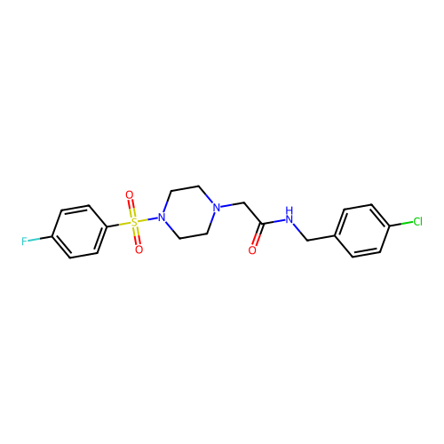 N-[(4-chlorophenyl)methyl]-2-[4-(4-fluorophenyl)sulfonylpiperazin-1-yl]acetamide structure
