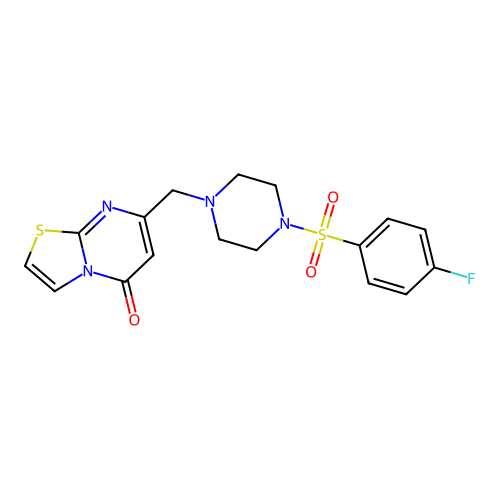 7-[[4-(4-fluorophenyl)sulfonylpiperazin-1-yl]methyl]-[1,3]thiazolo[3,2-a]pyrimidin-5-one structure