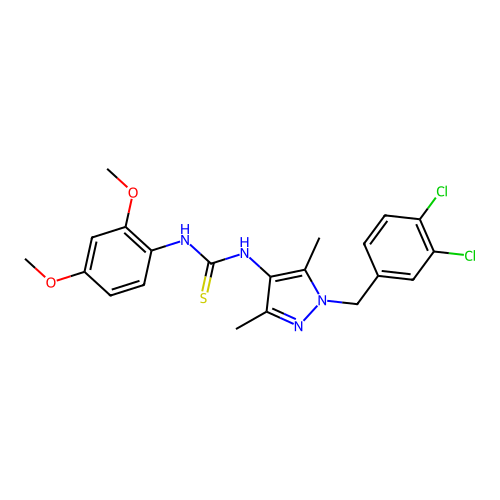1-[1-[(3,4-dichlorophenyl)methyl]-3,5-dimethylpyrazol-4-yl]-3-(2,4-dimethoxyphenyl)thiourea structure