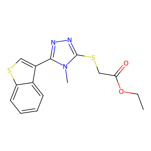 Ethyl 2-(5-benzo[b]thiophen-3-yl-4-methyl-1,2,4-triazol-3-ylthio)acetate structure