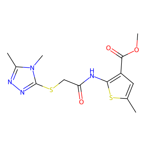 methyl 2-({[(4,5-dimethyl-4H-1,2,4-triazol-3-yl)sulfanyl]acetyl}amino)-5-methylthiophene-3-carboxylate structure