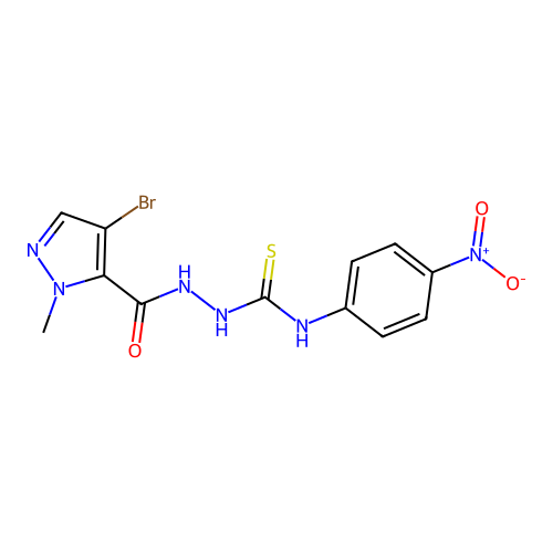 1-[(4-Bromo-2-methylpyrazole-3-carbonyl)amino]-3-(4-nitrophenyl)thiourea structure