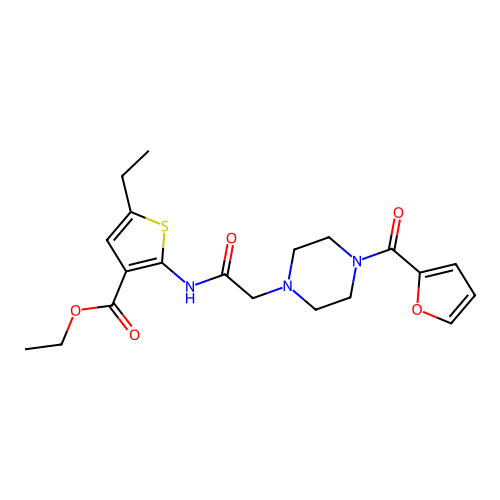 Ethyl 5-ethyl-2-[[2-[4-(furan-2-carbonyl)piperazin-1-yl]acetyl]amino]thiophene-3-carboxylate structure