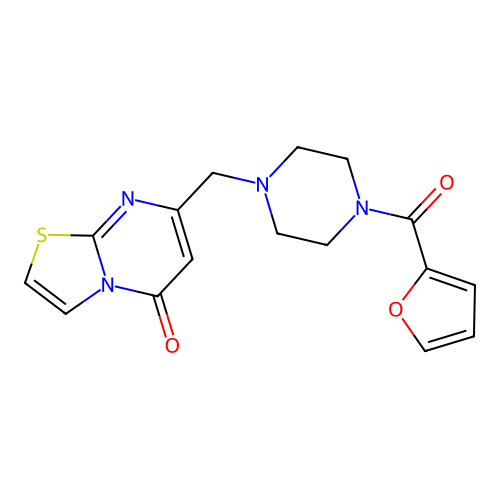 7-[[4-(furan-2-carbonyl)piperazin-1-yl]methyl]-[1,3]thiazolo[3,2-a]pyrimidin-5-one structure