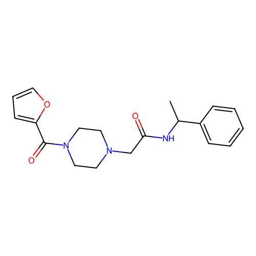 2-[4-(furan-2-carbonyl)piperazin-1-yl]-N-(1-phenylethyl)acetamide structure