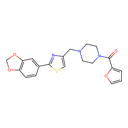 [4-[[2-(1,3-benzodioxol-5-yl)-1,3-thiazol-4-yl]methyl]piperazin-1-yl]-(furan-2-yl)methanone structure