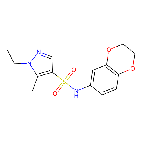 N-(2,3-dihydro-1,4-benzodioxin-6-yl)-1-ethyl-5-methylpyrazole-4-sulfonamide structure