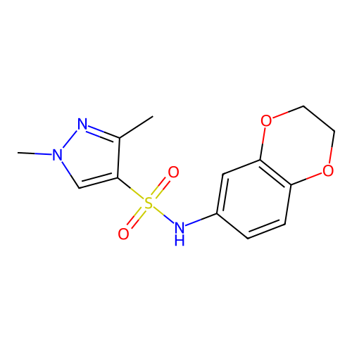 N-(2,3-dihydro-1,4-benzodioxin-6-yl)-1,3-dimethyl-1H-pyrazole-4-sulfonamide structure