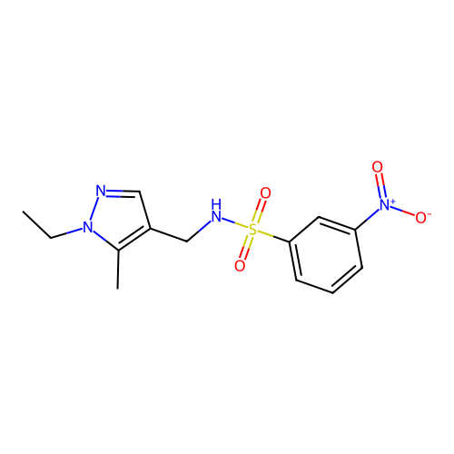 N-[(1-ethyl-5-methylpyrazol-4-yl)methyl]-3-nitrobenzenesulfonamide structure