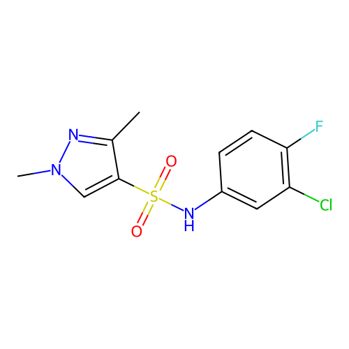 N-(3-chloro-4-fluorophenyl)-1,3-dimethyl-1H-pyrazole-4-sulfonamide structure