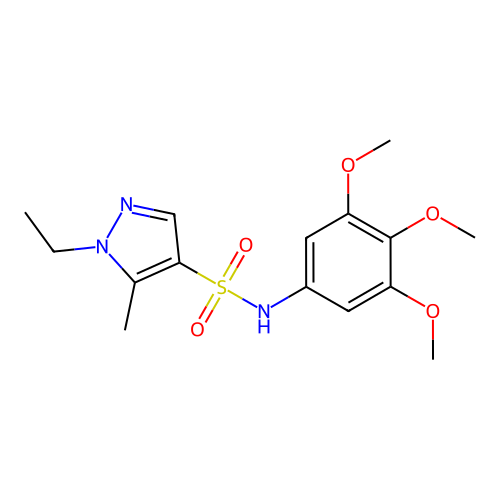 1-ethyl-5-methyl-N-(3,4,5-trimethoxyphenyl)pyrazole-4-sulfonamide structure