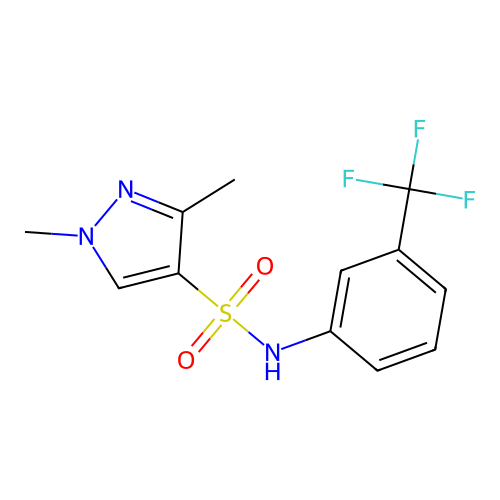 1,3-dimethyl-N-[3-(trifluoromethyl)phenyl]pyrazole-4-sulfonamide structure