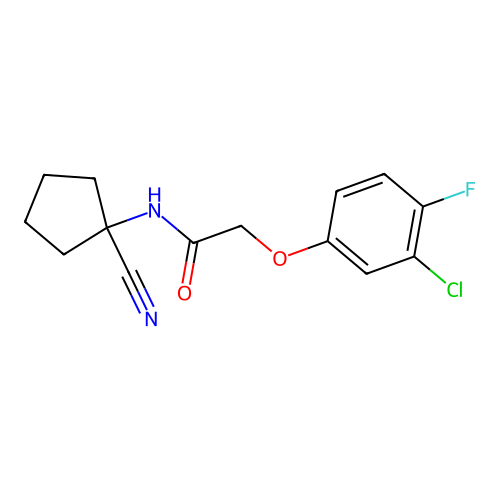 2-(3-chloro-4-fluorophenoxy)-N-(1-cyanocyclopentyl)acetamide structure